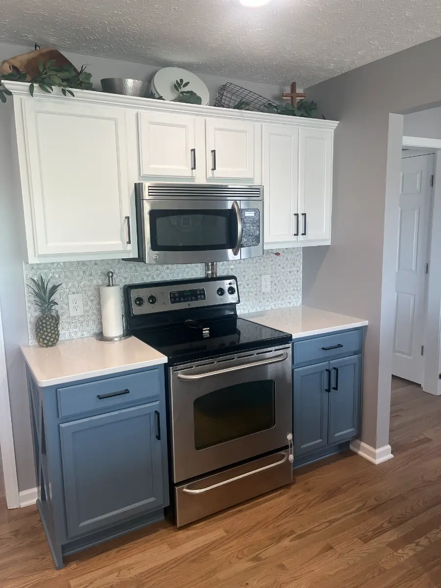 kitchen remodel with two-tone cabinetry, after