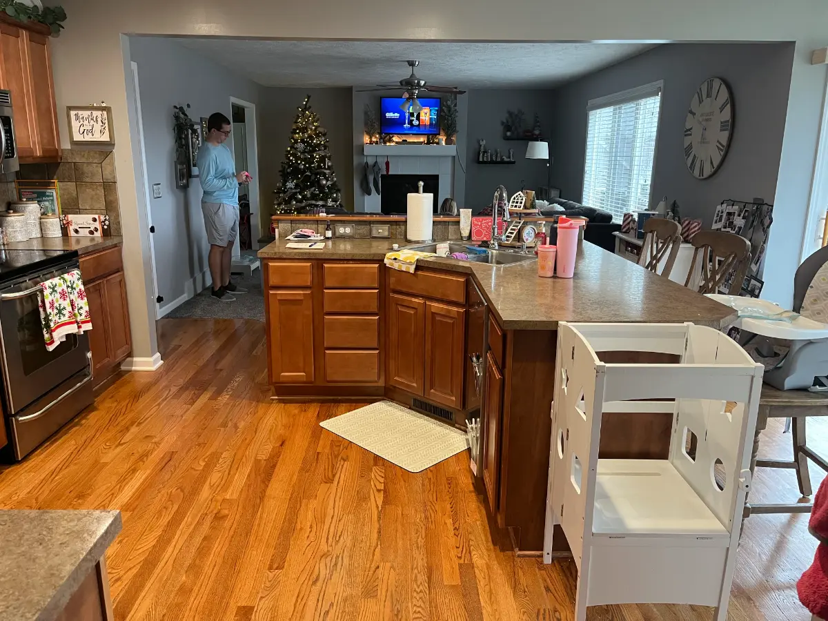 kitchen remodel with two-tone cabinetry, before